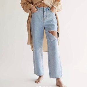 Oak + Fort Cut Out Denim in Super Light Wash